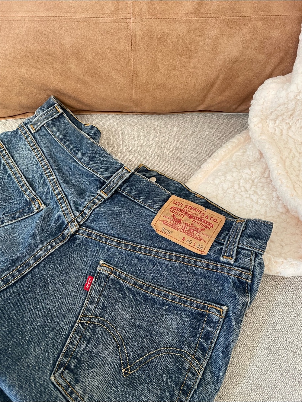 Levi's Dark Blue High-Rise Women's Jean Shorts with Red Tab